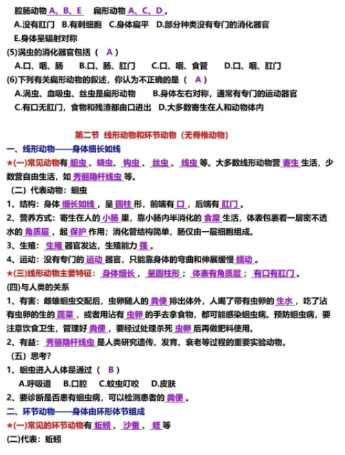 八年级上册生物考点梳理