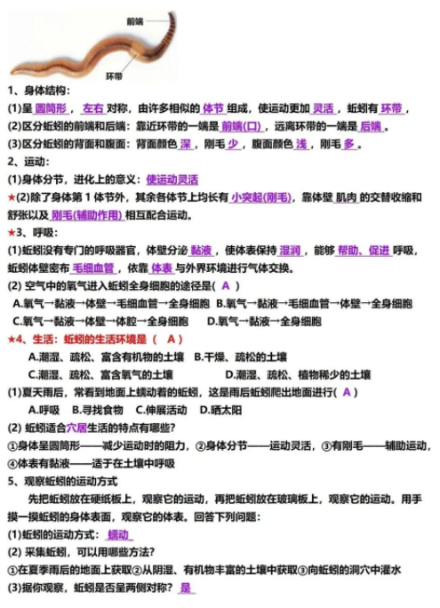 八年级上册生物考点梳理