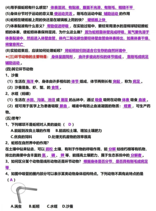 八年级上册生物考点梳理