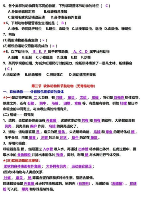 八年级上册生物考点梳理