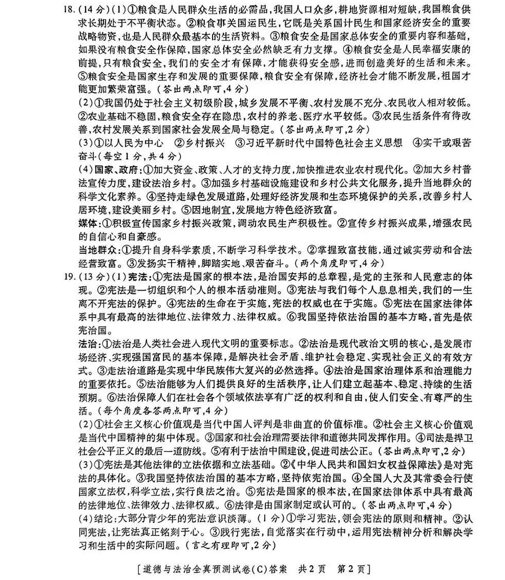 2023年陕西省初中学业水平考试全真预测试卷（道德与法治）