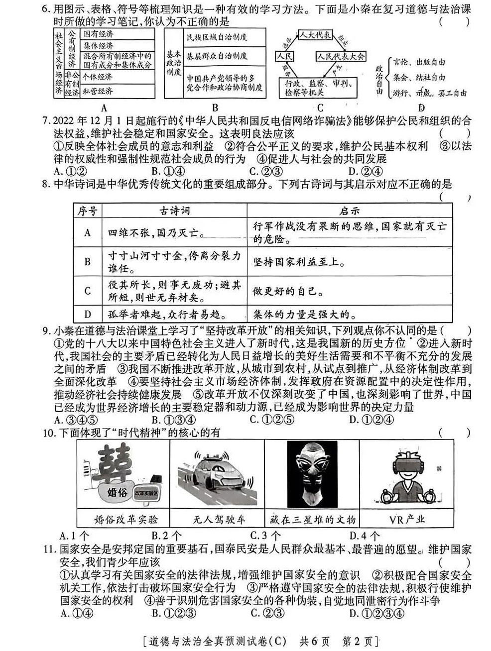 2023年陕西省初中学业水平考试全真预测试卷（道德与法治）